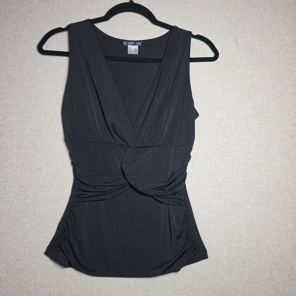 Venus Black Draped Tunic Top Sleeveless Ruched Front Blouse Womens XS